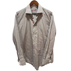 Robert Graham Mens Button Down Shirt Striped 44 17.5 Cotton Red Logo